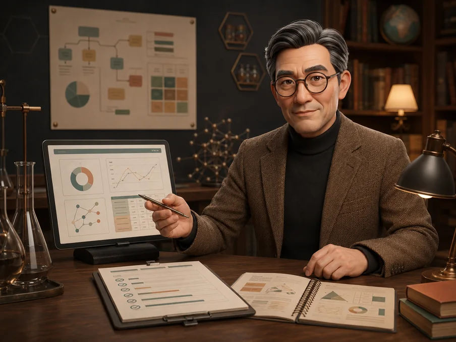 A chemistry tutor reviewing assessment charts