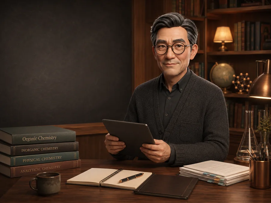 A chemistry tutor in a warm study